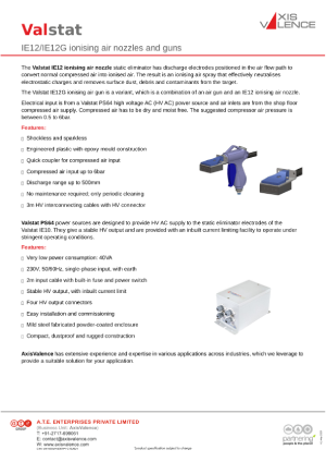 Valstat IE12-IE12G Ionising air nozzles and guns