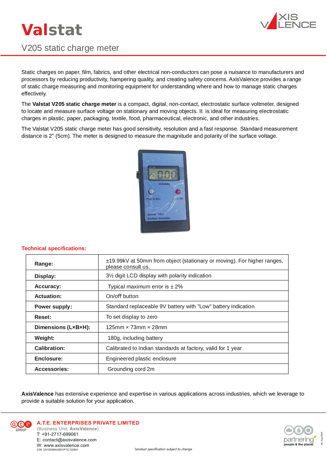 Valstat V205 handheld static charge meter
