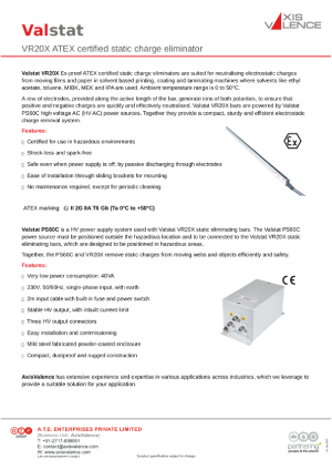 Valstat VR20X ATEX certified static charge eliminators