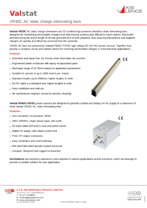 Valstat VR30C AC static charge eliminating bars