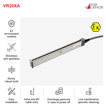 Valstat® VR20XA AC static eliminating bar Inline cable entry EL-0015,OL-0120 mm, 2.5 m HV cable,  for installation in Exproof area Ex II 2G IIA T6 Gb (Ta 0º C to + 50º C)