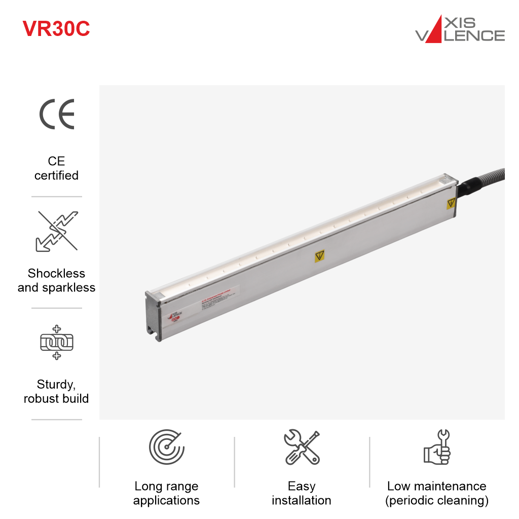 Valstat®VR30C AC shockless static eliminating bar CE, EL-4400, OL-4490, WW-4400mm; 3Meters HV cable