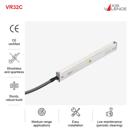 Valstat®VR32C AC shockless static eliminating bar CE, EL-0060, OL-0150, WW-0050mm; 3Meters HV cable