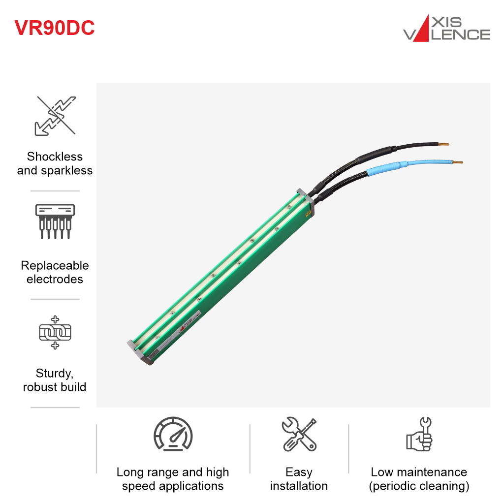 Valstat®VR90 DC,shockless static eliminating barEL 3900 mm OL 3970 mm & HV cable 3Meters replaceable pin, with mounting bracket